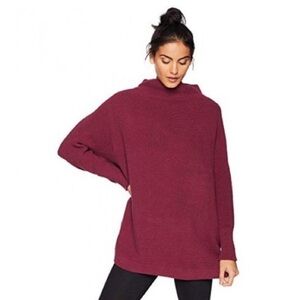 Free People Ottoman Slouchy Tunic Heavy Knit Oversized Relaxed Fit Burgundy Sz M